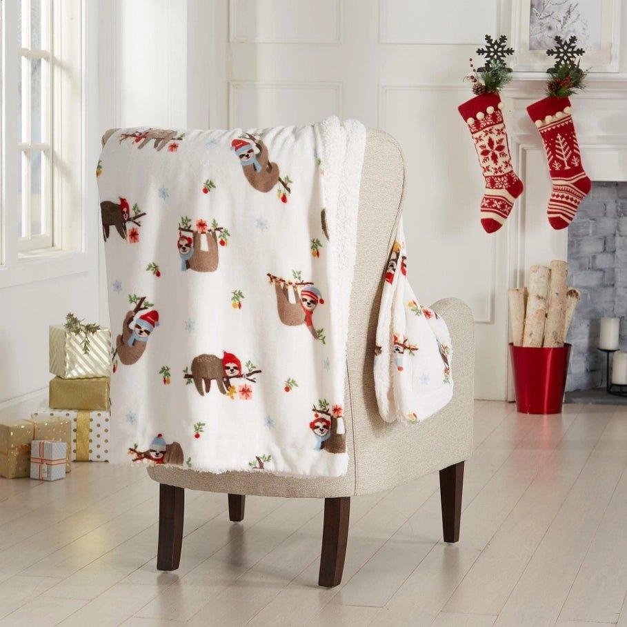 Shop & Save Now Holiday Sloth Sherpa Throw Blanket