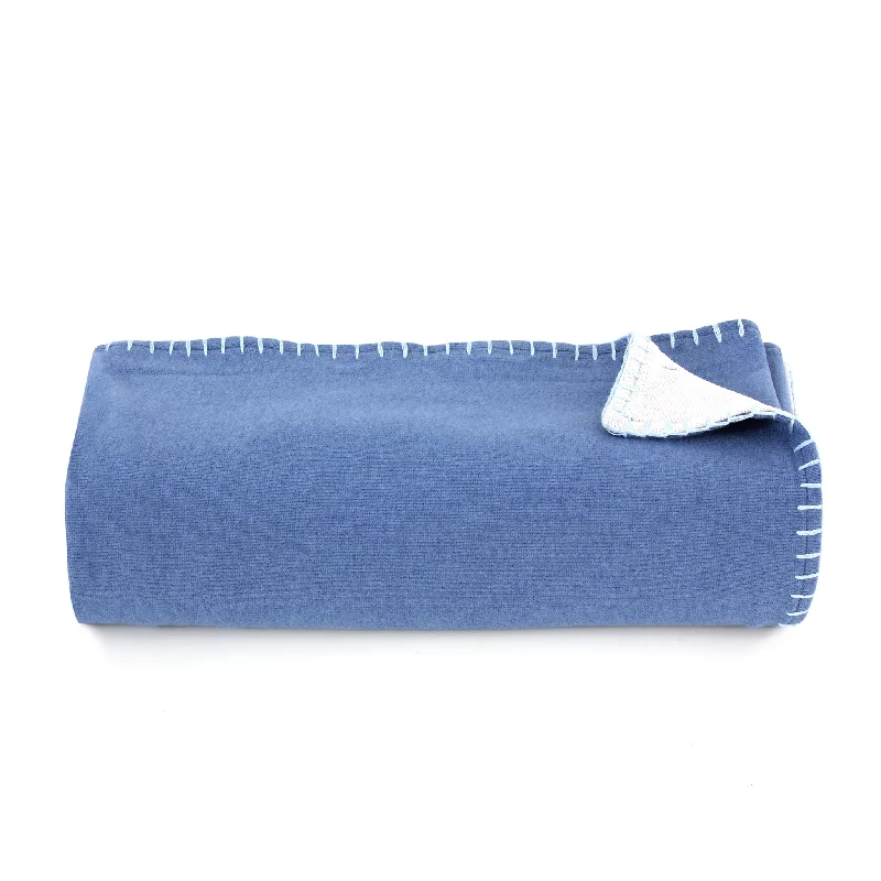 Weekend Best Price Deals Indigo/Silver Throw Blanket with Stitch Border