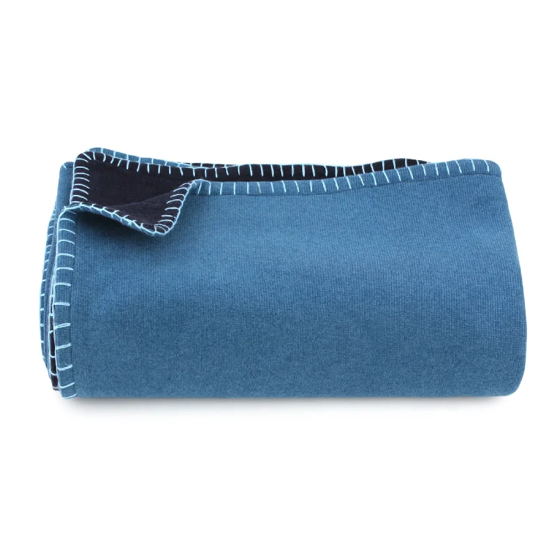 Massive Price Cuts Light Blue/Navy Throw Blanket with Stitch Border