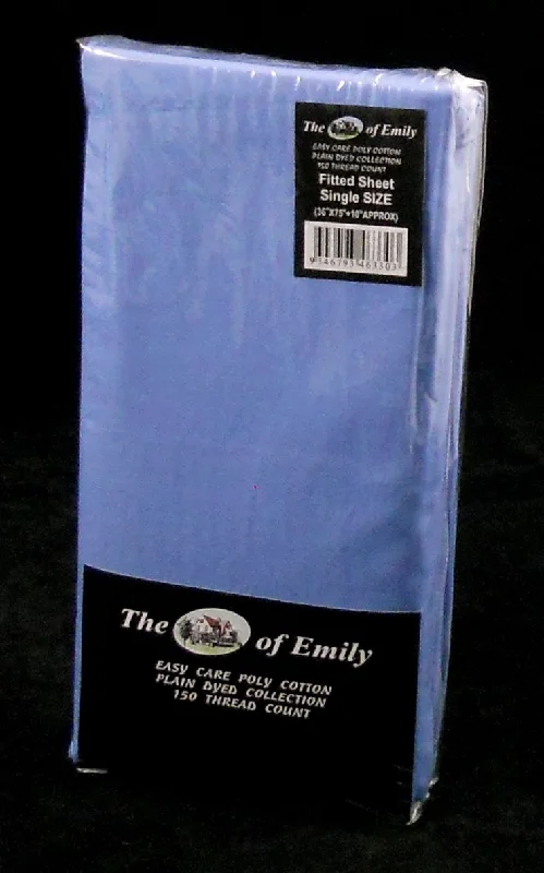 Clearance Event Mid Blue Single Fitted Sheet 10" Depth Poly Cotton
