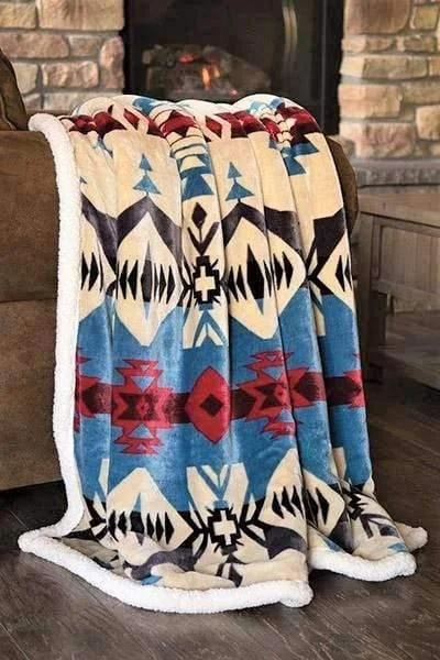 Weekend Hot Bargains Navajo Sky Southwestern Sherpa Throw Blanket