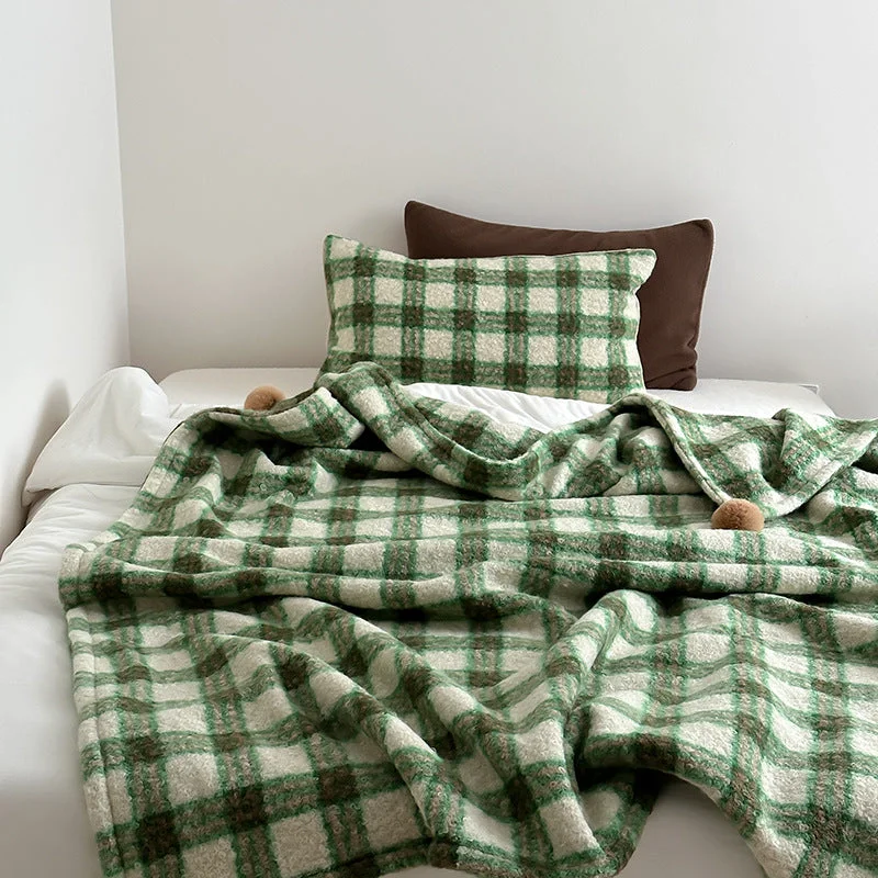 Weekend Low Prices Cozy Plaid Wool Throw Blanket / Green