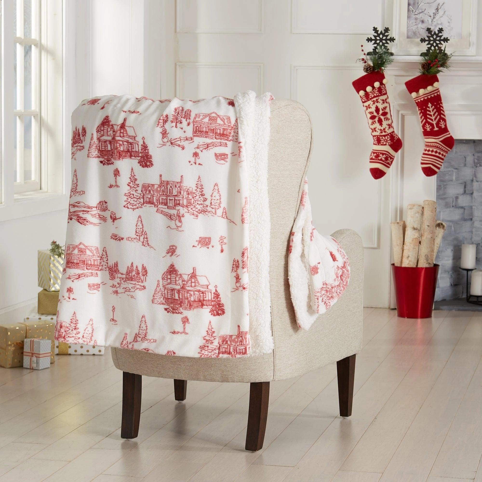 Weekend Bonanza Snowtown Toile Sherpa Throw Blanket