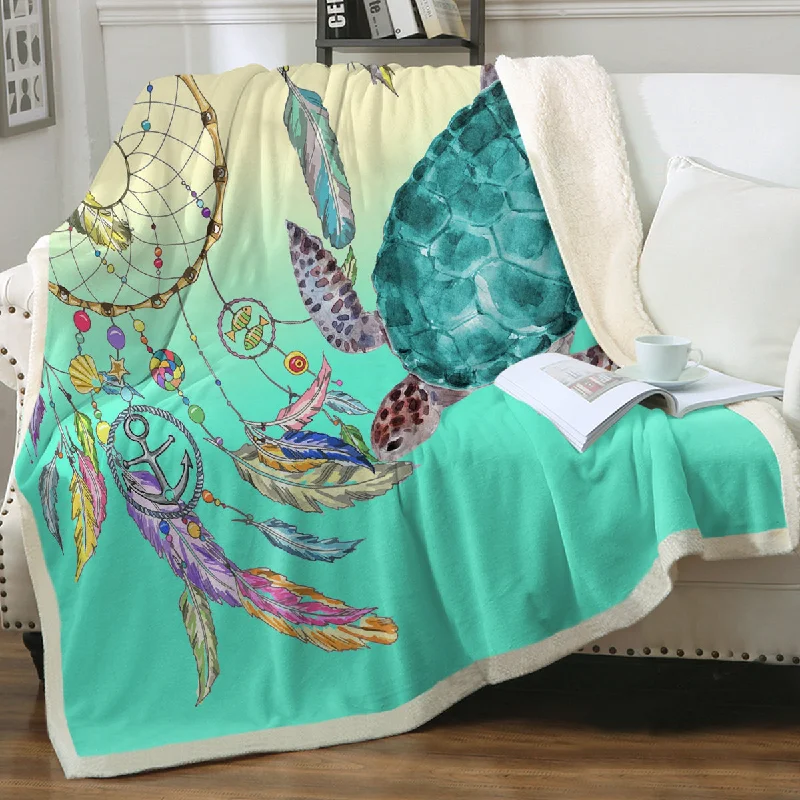 Weekend Discount Rush The Dreamcatcher and Sea Turtle Sherpa Blanket