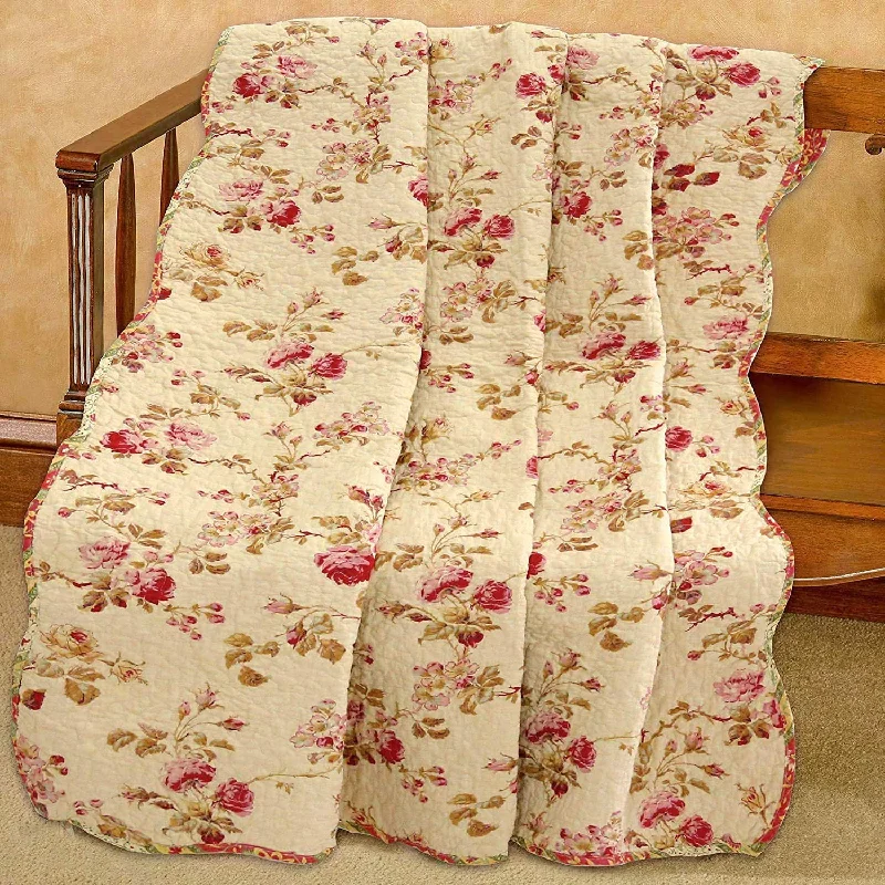 Weekend Shopping Deals Vintage Rose Floral Cotton Quilted Scalloped Reversible Throw Blanket Weekend Shopping Deals Vintage Rose Floral Cotton Quilted Scalloped Reversible Throw Blanket